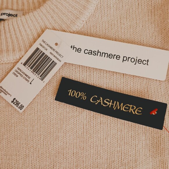 Cashmere Cream & Black Stripe Crop Sweater Cabincore Scandigirl Cozy Size L NWT - Picture 8 of 16